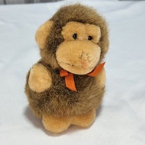Russ Berrie Mookie Monkey Plush 5" Stuffed Animal Toy Fuzzy Chimp Palm Pet w Bow